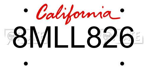 8MLL826 California License Plate