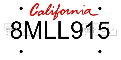 8MLL915 California License Plate