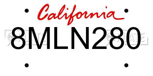 8MLN280 California License Plate