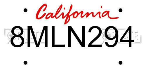 8MLN294 California License Plate