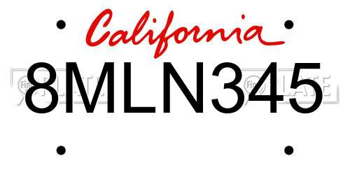 8MLN345 California License Plate