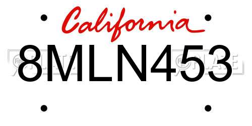 8MLN453 California License Plate