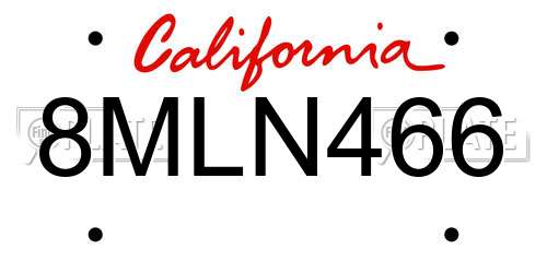8MLN466 California License Plate
