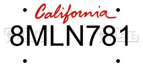 8MLN781 California License Plate