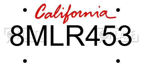 8MLR453 California License Plate