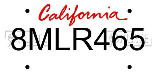 8MLR465 California License Plate