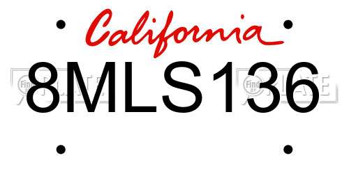 8MLS136 California License Plate