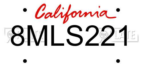 8MLS221 California License Plate