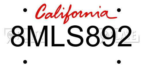 8MLS892 California License Plate