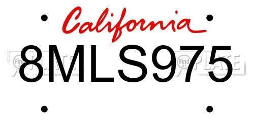8MLS975 California License Plate