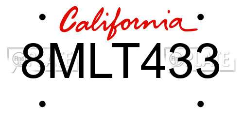 8MLT433 California License Plate