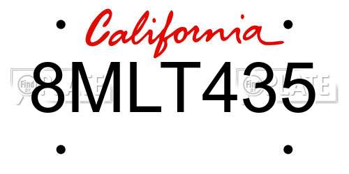 8MLT435 California License Plate
