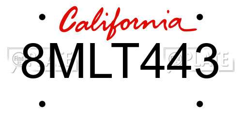 8MLT443 California License Plate