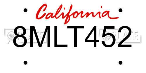 8MLT452 California License Plate