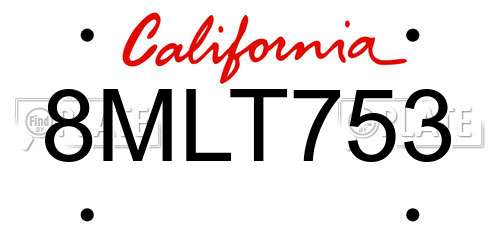 8MLT753 California License Plate