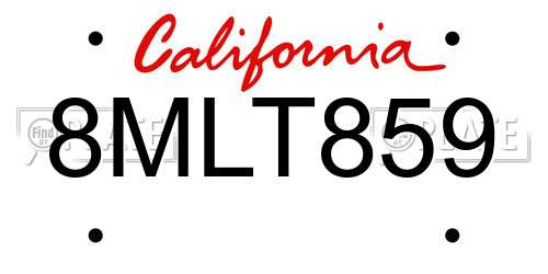 8MLT859 California License Plate