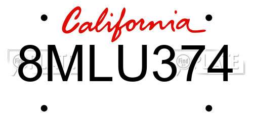 8MLU374 California License Plate