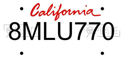 8MLU770 California License Plate