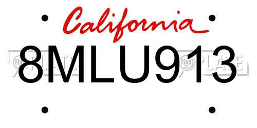 8MLU913 California License Plate