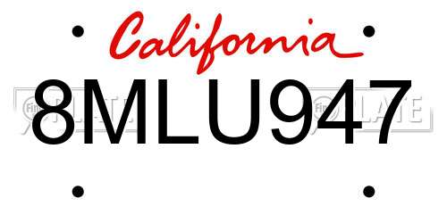 8MLU947 California License Plate