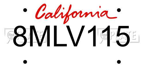 8MLV115 California License Plate