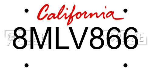 8MLV866 California License Plate