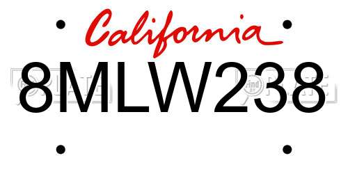8MLW238 California License Plate