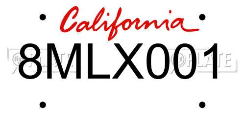 8MLX001 California License Plate