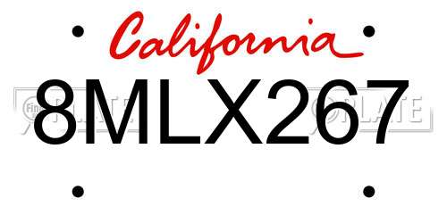 8MLX267 California License Plate