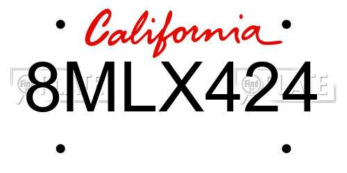 8MLX424 California License Plate