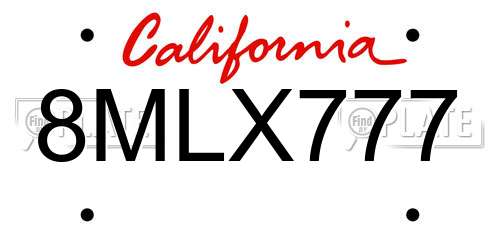 8MLX777 California License Plate