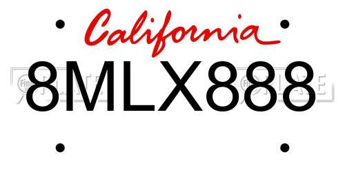 8MLX888 California License Plate