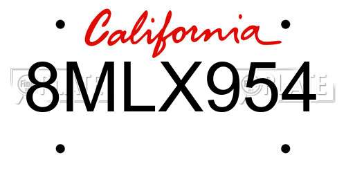 8MLX954 California License Plate