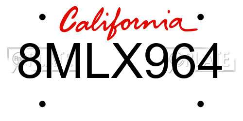 8MLX964 California License Plate