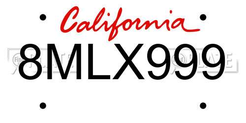 8MLX999 California License Plate