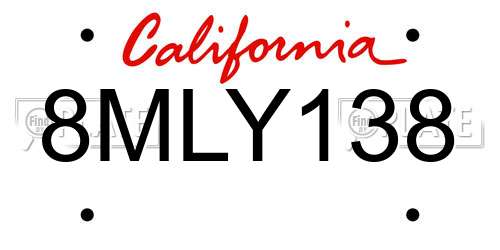8MLY138 California License Plate