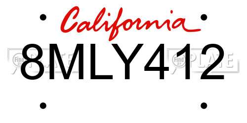 8MLY412 California License Plate