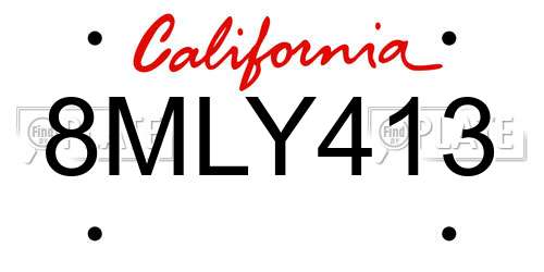 8MLY413 California License Plate