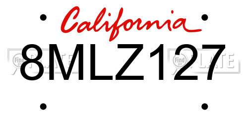 8MLZ127 California License Plate