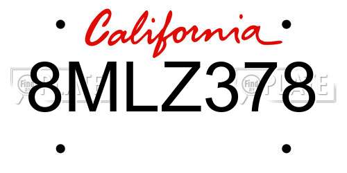 8MLZ378 California License Plate
