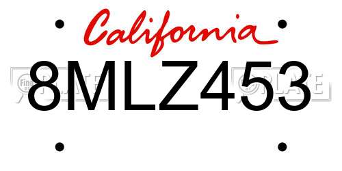 8MLZ453 California License Plate
