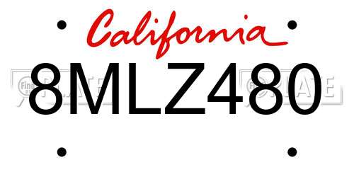 8MLZ480 California License Plate