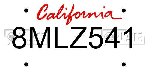 8MLZ541 California License Plate