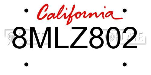 8MLZ802 California License Plate
