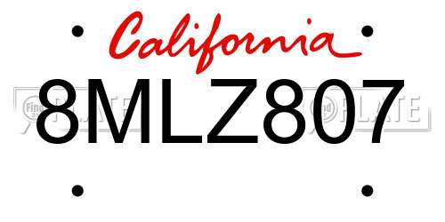 8MLZ807 California License Plate