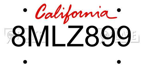 8MLZ899 California License Plate