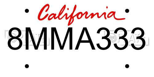 8MMA333 California License Plate