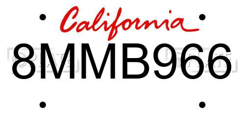 8MMB966 California License Plate