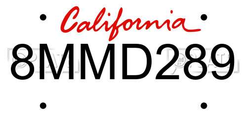 8MMD289 California License Plate