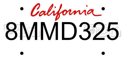 8MMD325 California License Plate